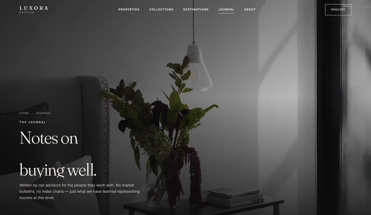 The editorial journal index with a hover preview of each article.